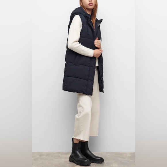 ❤️MANGO like-new long hooded quilted vest XS - Picture 4 of 11